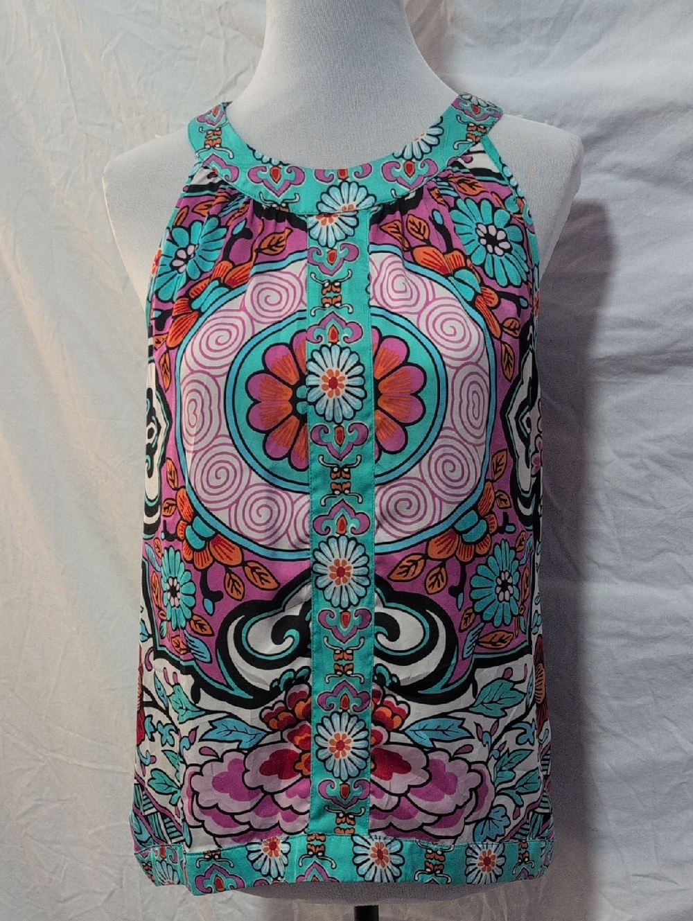 Nicole Turquoise & Pink Floral Halter-Style Camisole